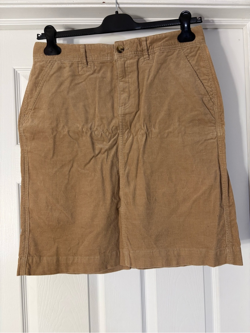 Women's Flat Front Corduroy Skirt in Tan